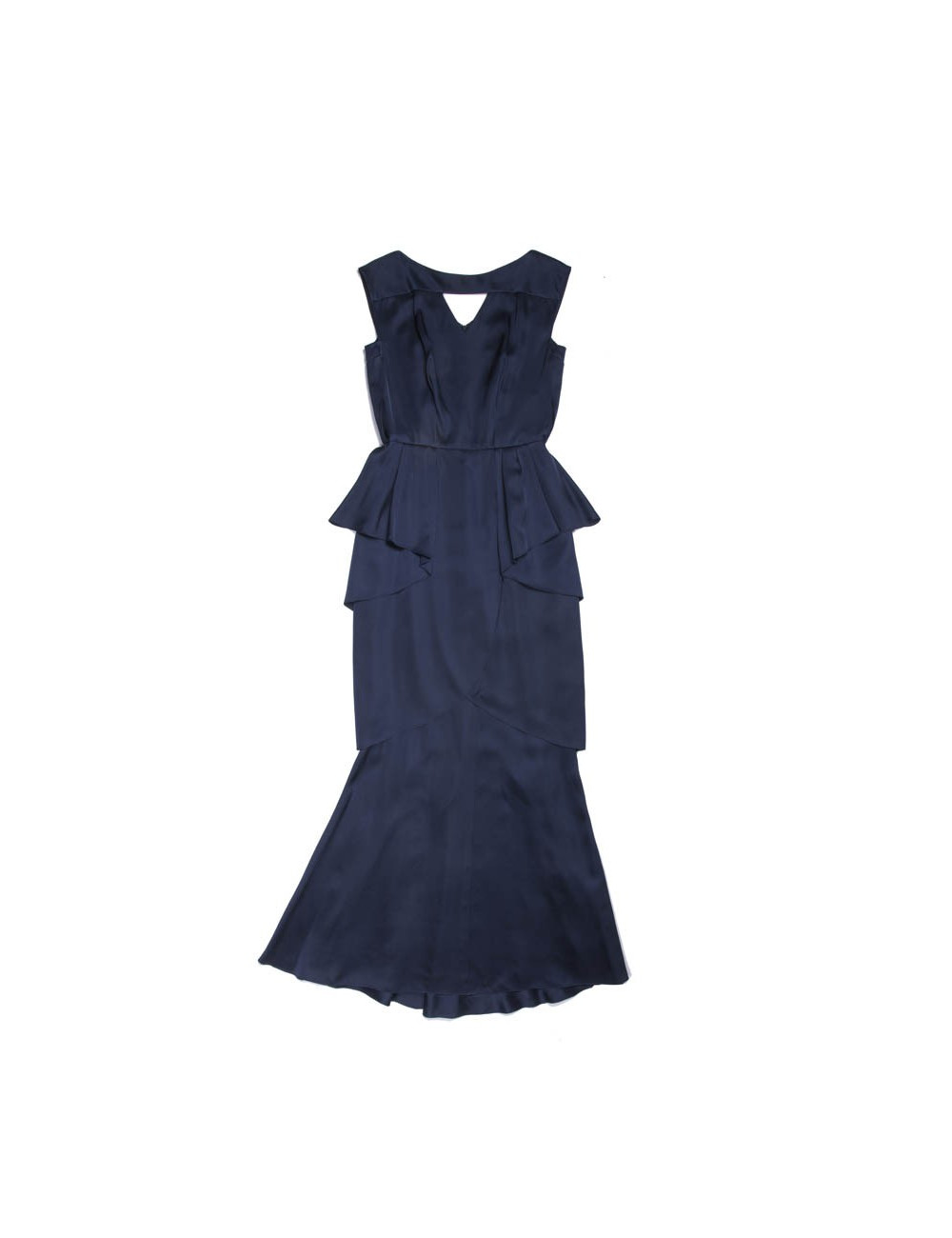 Robe du soir T 38 CHANEL en soie bleue à volants