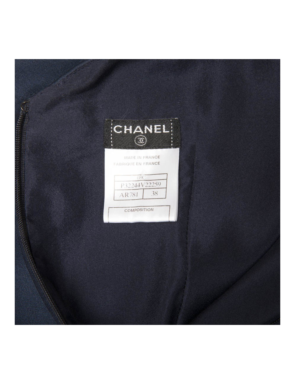 Robe du soir T 38 CHANEL en soie bleue à volants