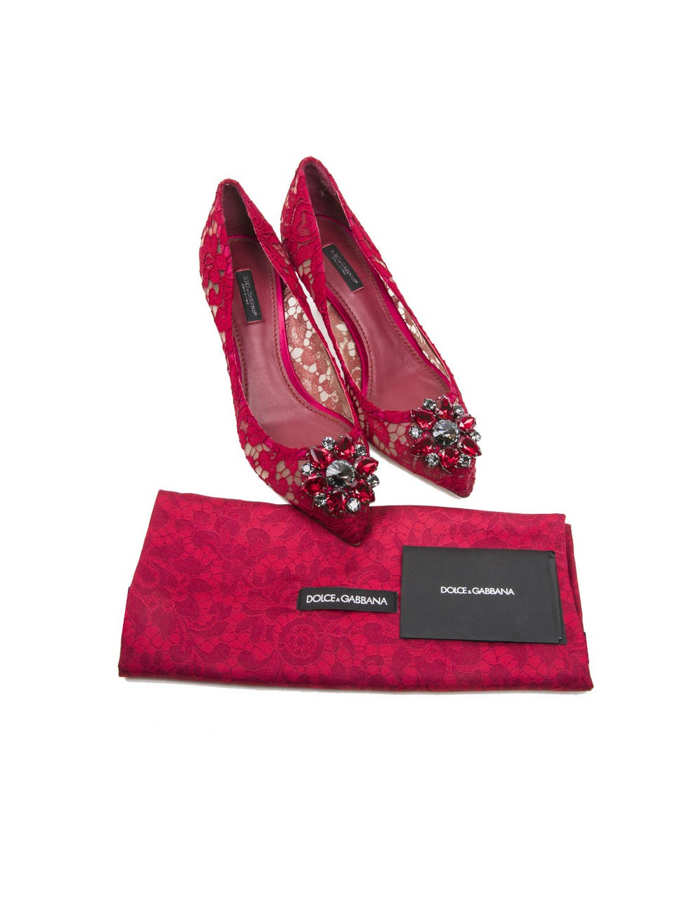 Escarpins DOLCE & GABBANA T 38.5 dentelle rouge et bijou
