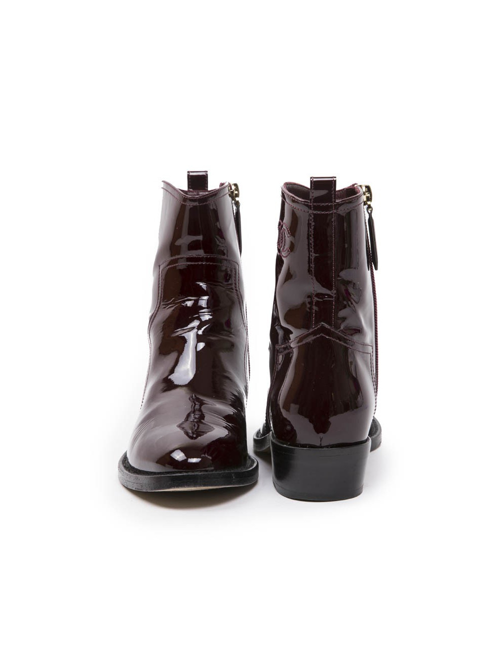 Boots T 37 CHANEL cuir verni lie de vin