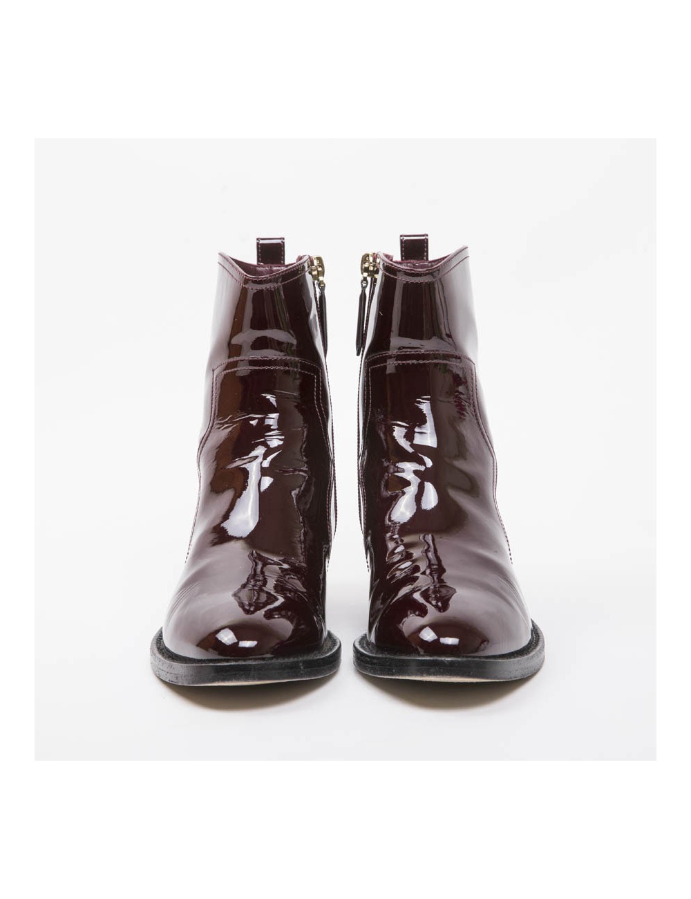 Boots T 37 CHANEL cuir verni lie de vin