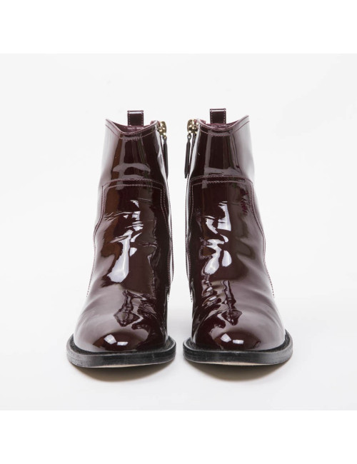Boots T 37 CHANEL cuir verni bordeaux