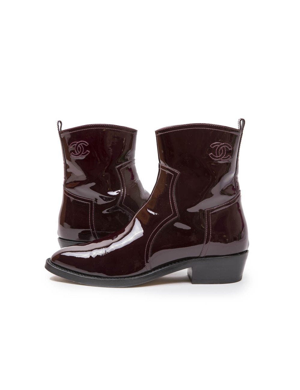 Boots T 37 CHANEL cuir verni bordeaux