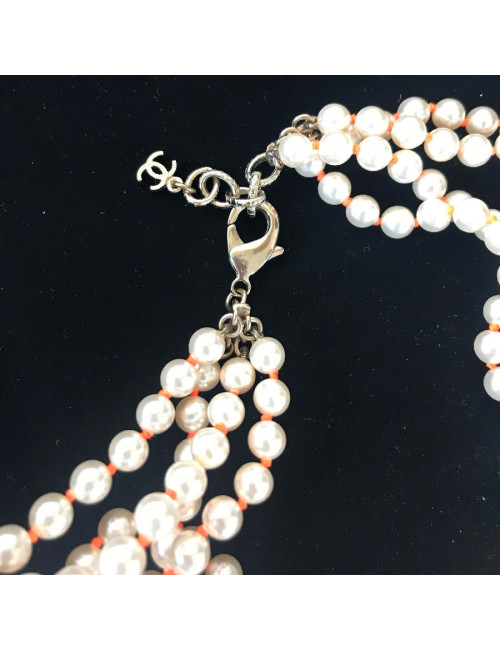Sautoir CHANEL 4 rangs perles nacrées et orange