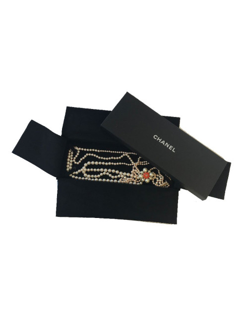 CHANEL necklace with 4 row of pearls and orange molten glass