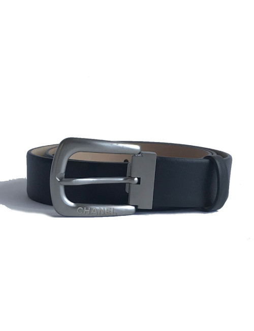Ceinture CHANEL T 95  en cuir lisse noir