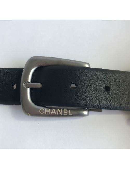 Ceinture CHANEL T 95  en cuir lisse noir