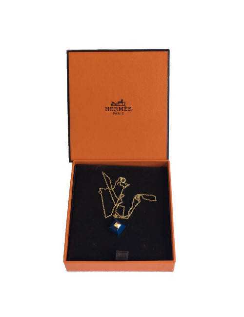 Collier HERMES en or avec pendentif en laps lazuli