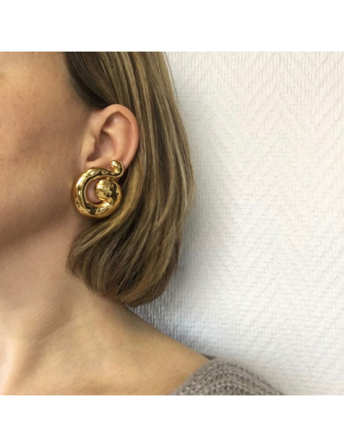 XXX Boucles d'oreille clips YSL YVES SAINT LAURENT vintage en métal doré