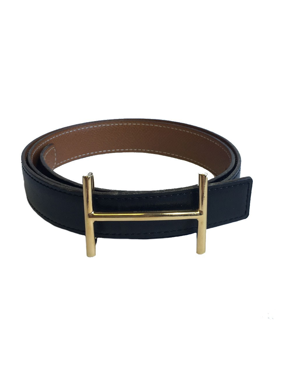 Ceinture HERMES T78 réversible cuir box noir et cuir epsom gold