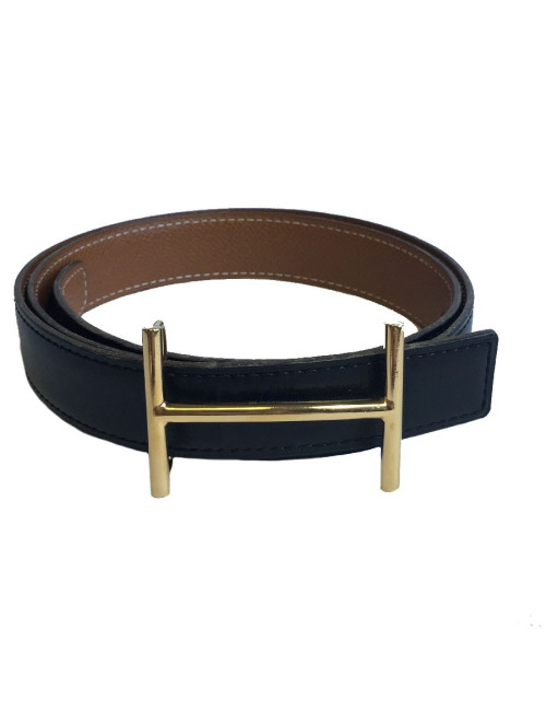 Ceinture HERMES T78 réversible cuir box noir et cuir epsom gold