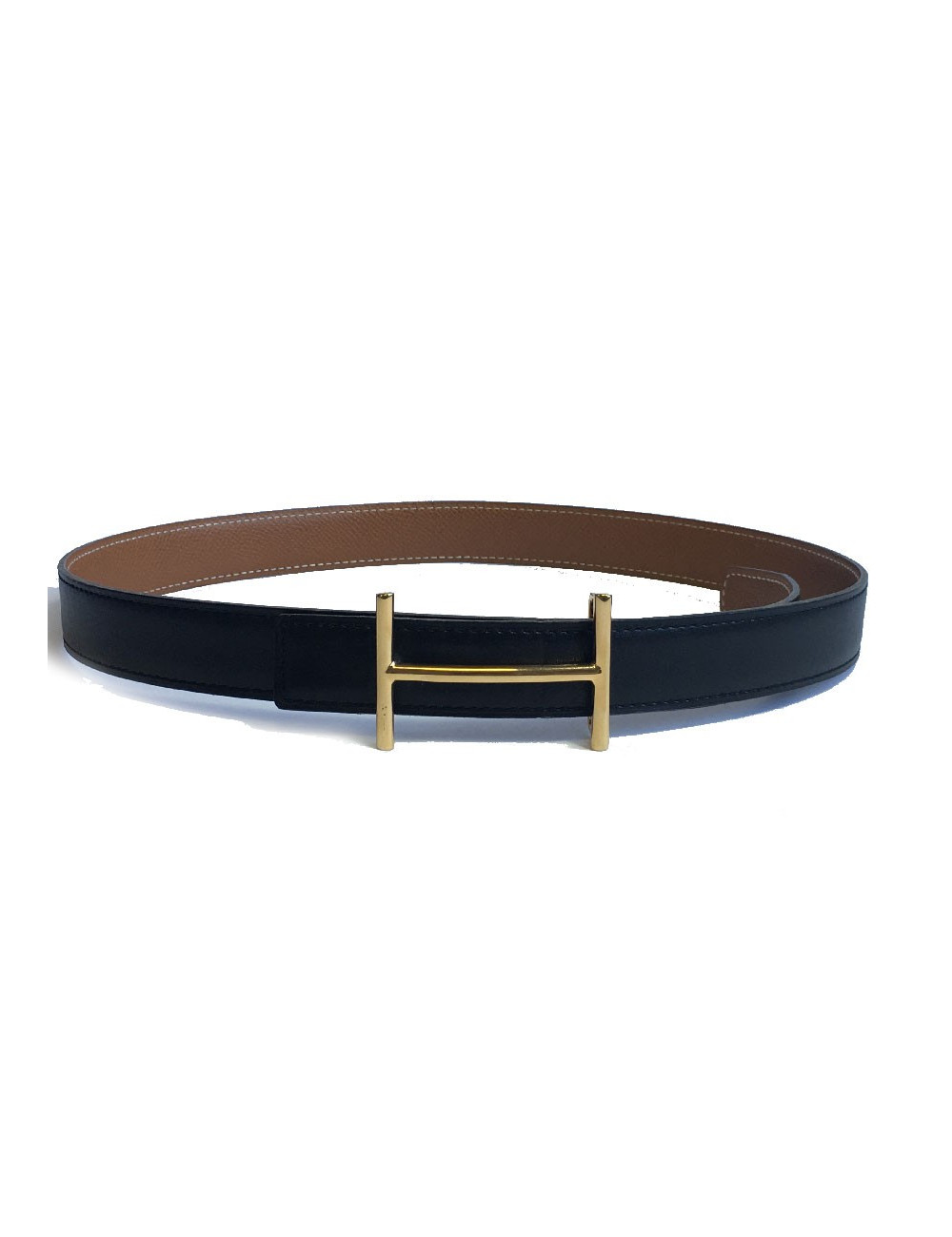 Ceinture HERMES T78 réversible cuir box noir et cuir epsom gold