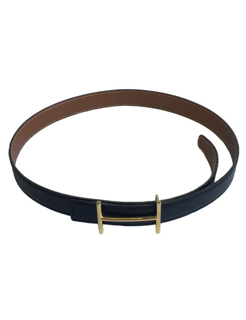 Ceinture HERMES T78 réversible cuir box noir et cuir epsom gold