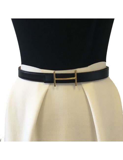 Hermes belt vintage reversible black box leather and epsom gold leather size 78