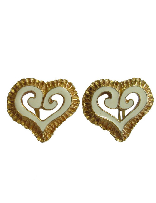 Boucles d'oreille clips CHRISTIAN LACROIX coeur vintage en métal doré