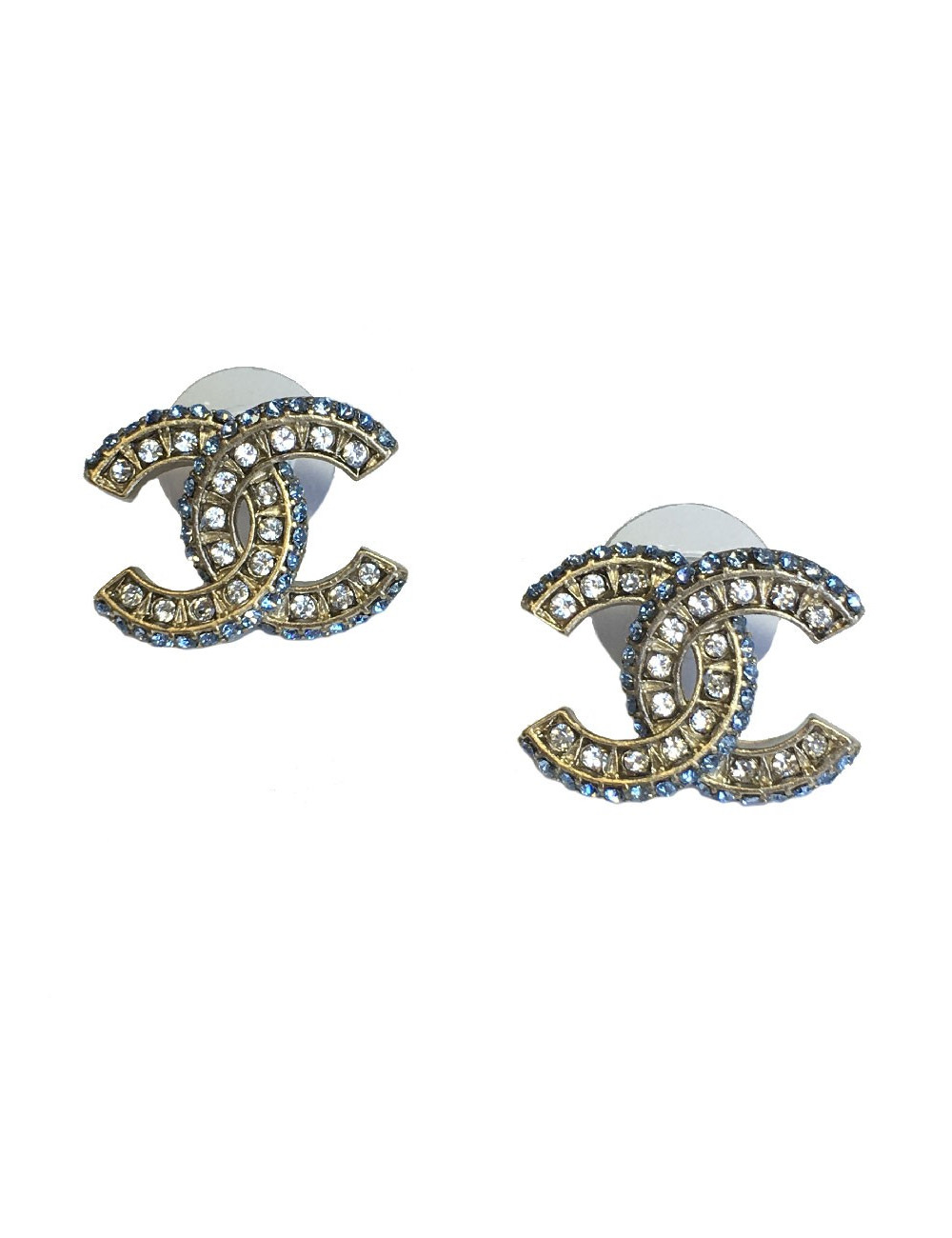 CHANEL CC stud earrings in matte pale gold metal and Rhinestones