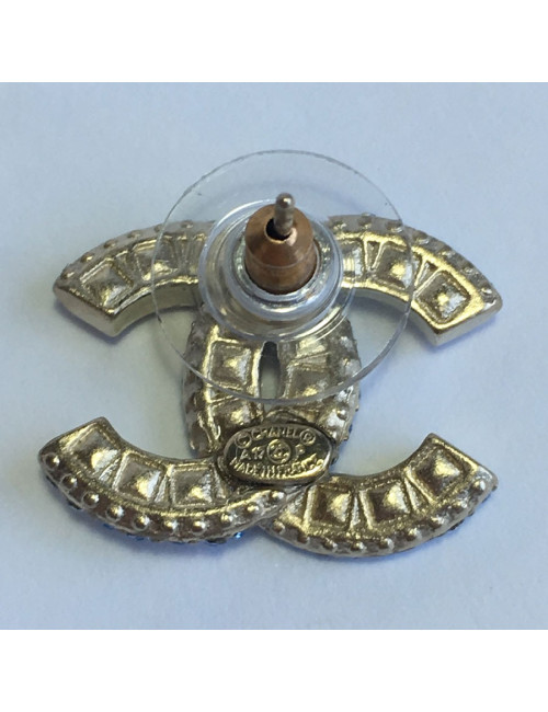 CHANEL CC stud earrings in matte pale gold metal and Rhinestones