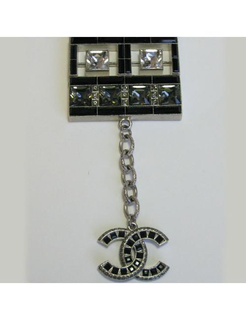 Manchette CHANEL Couture en métal argenté et strass E.S 