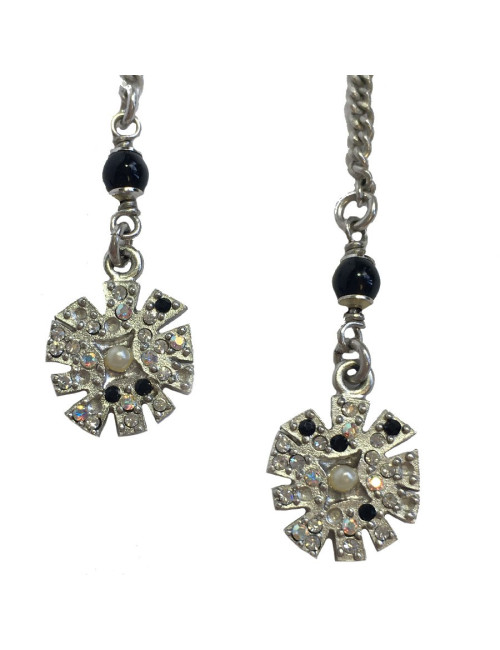 CHANEL dangle stud earrings in silver metal and brilliants