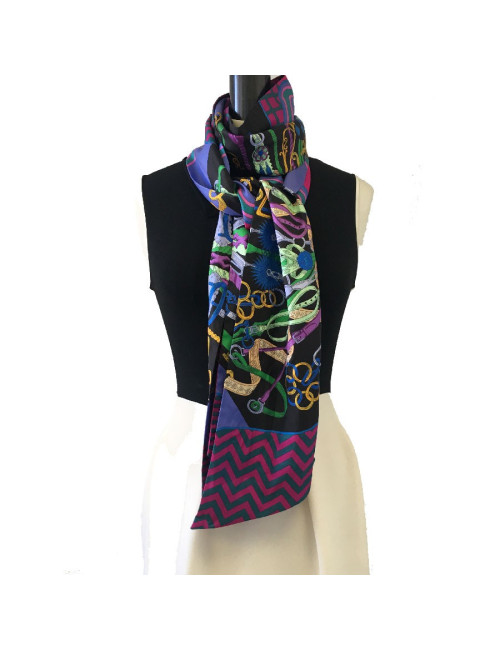 Maxi twilly HERMES 'Bouquets Selliers' en soie mauve