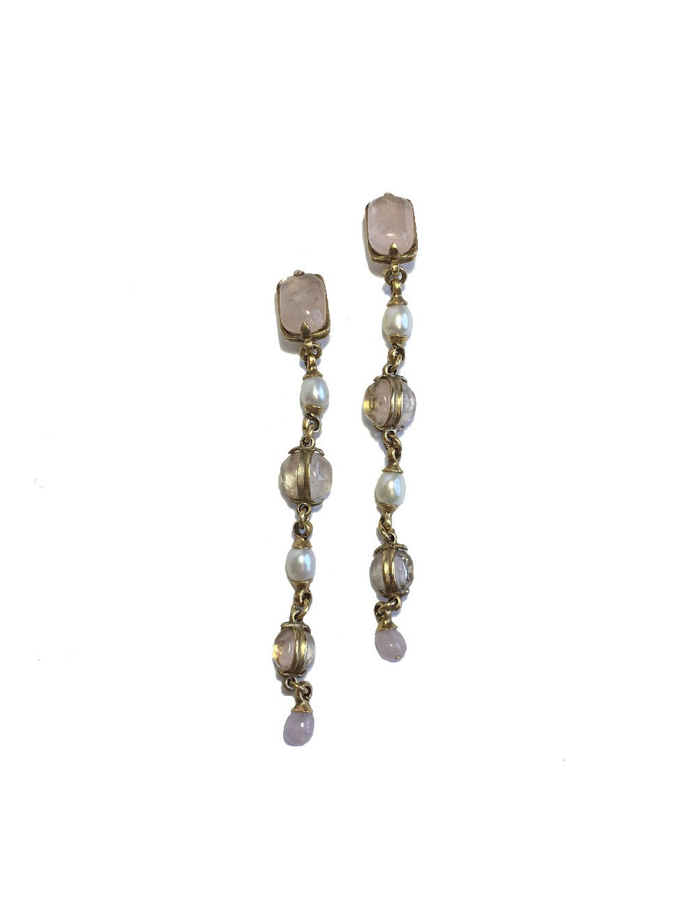 Boucles d'oreille GOOSSENS pendantes en pâte de verre blanche et rose pâle