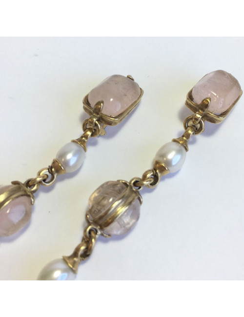 Boucles d'oreille GOOSSENS pendantes en pâte de verre blanche et rose pâle