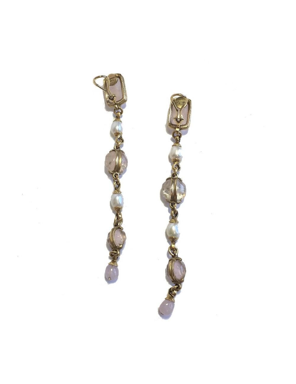Boucles d'oreille GOOSSENS pendantes en pâte de verre blanche et rose pâle