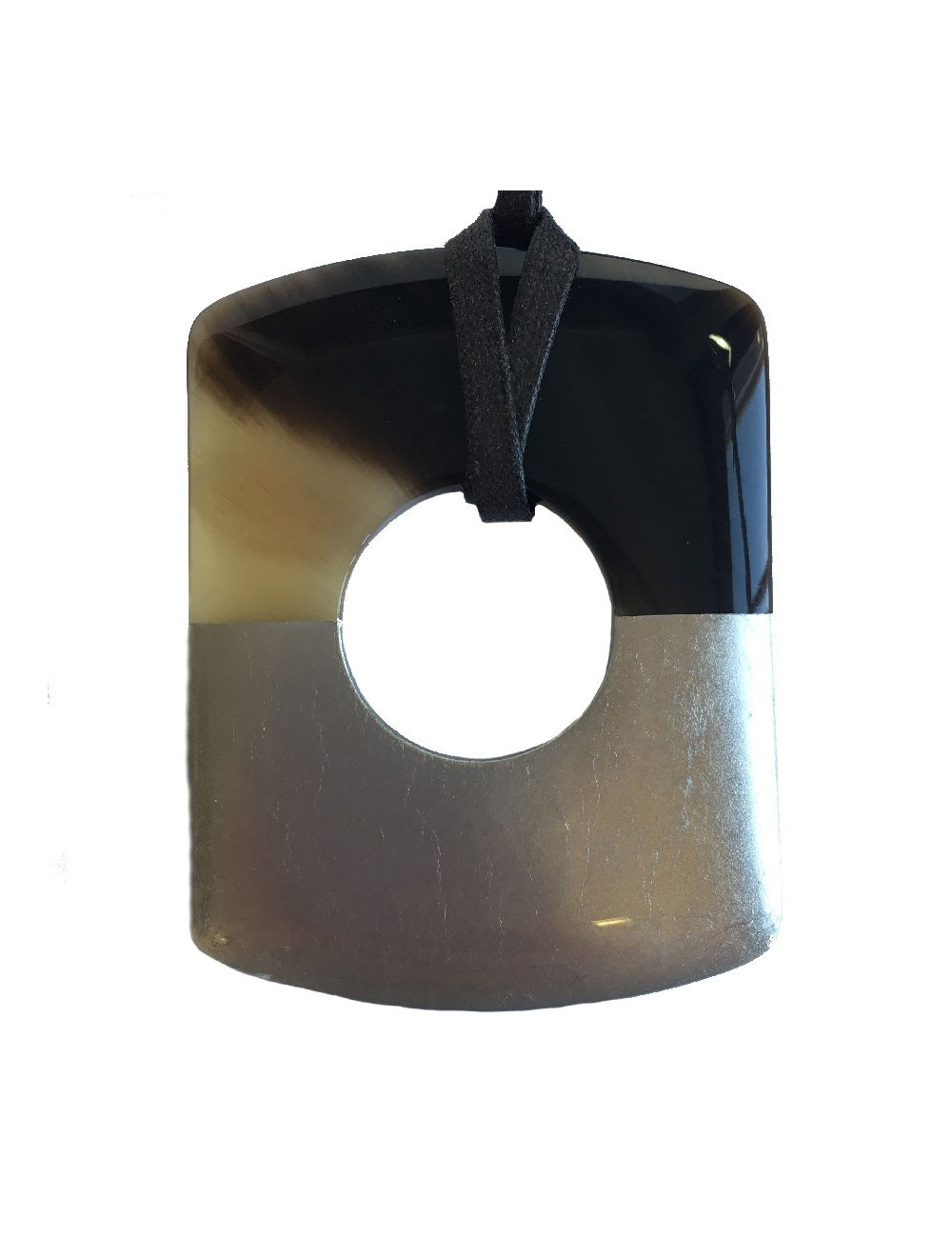 Pendentif Isthme HERMES en corne et feuille d'or bronze doré