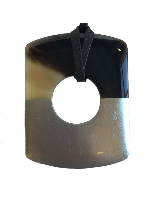 Pendentif Isthme HERMES en corne et feuille d'or bronze doré