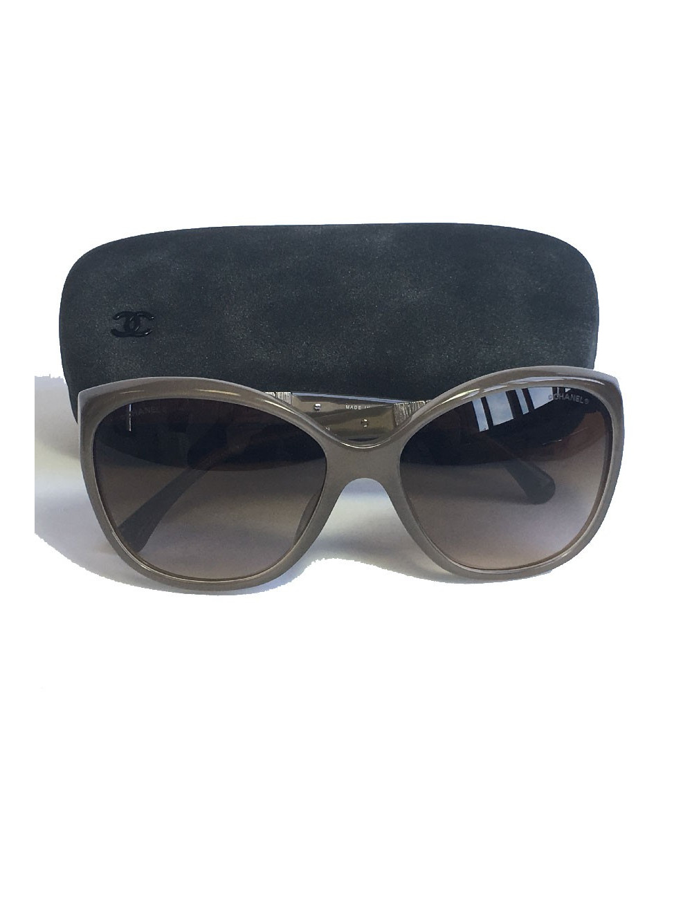 Lunettes de soleil CHANEL en plastique beige avec brillants sur les branches