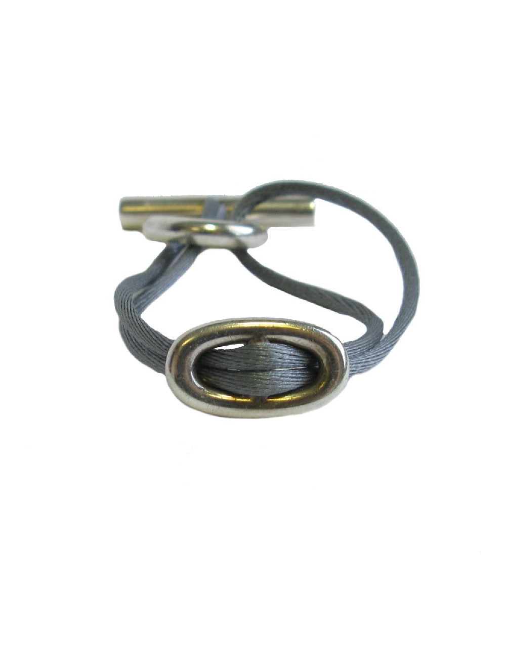 HERMES Bracelet 'Skipper' Model in Sterling Silver Ag925 and Gray Silk Thread