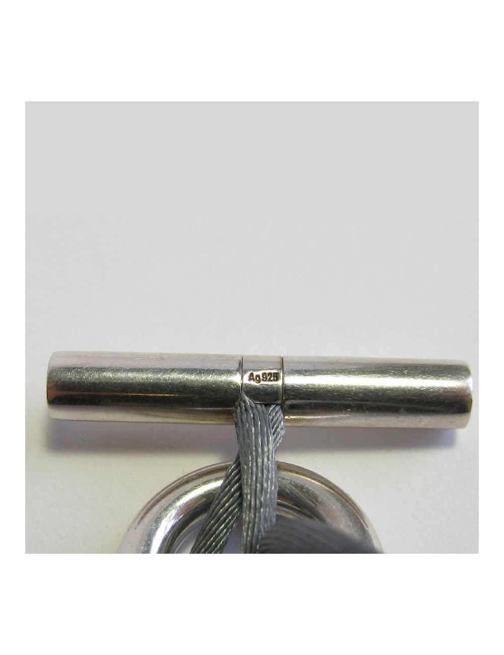 Bracelet HERMES 'Skipper' en argent et fil en satin gris