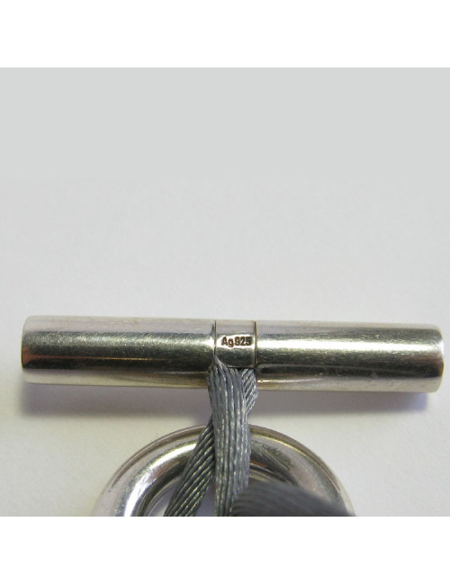 Bracelet HERMES 'Skipper' en argent et fil en satin gris