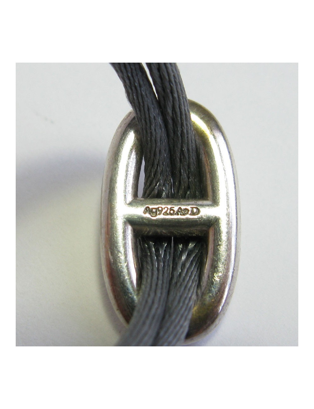 Bracelet HERMES 'Skipper' en argent et fil en satin gris