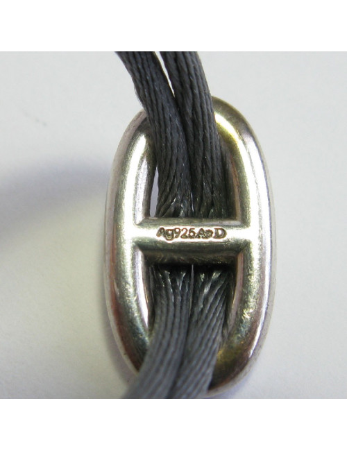 HERMES Bracelet 'Skipper' Model in Sterling Silver Ag925 and Gray Silk Thread