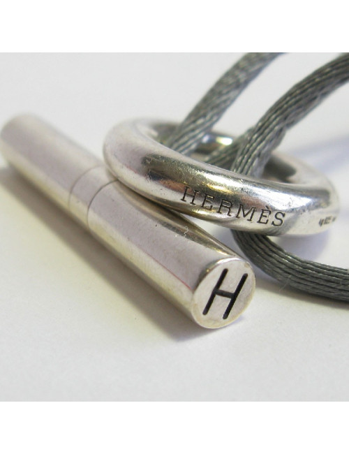 HERMES Bracelet 'Skipper' Model in Sterling Silver Ag925 and Gray Silk Thread