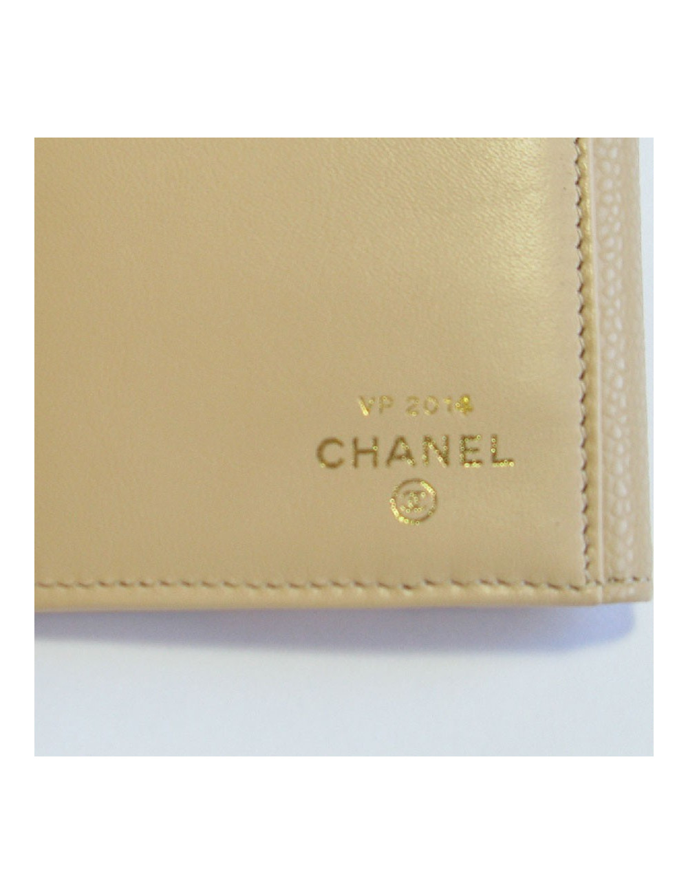 Portefeuille CHANEL cuir grainé beige