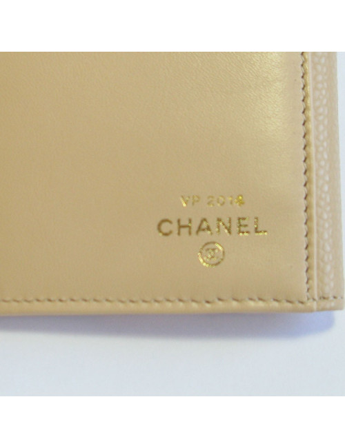 Portefeuille CHANEL cuir grainé beige