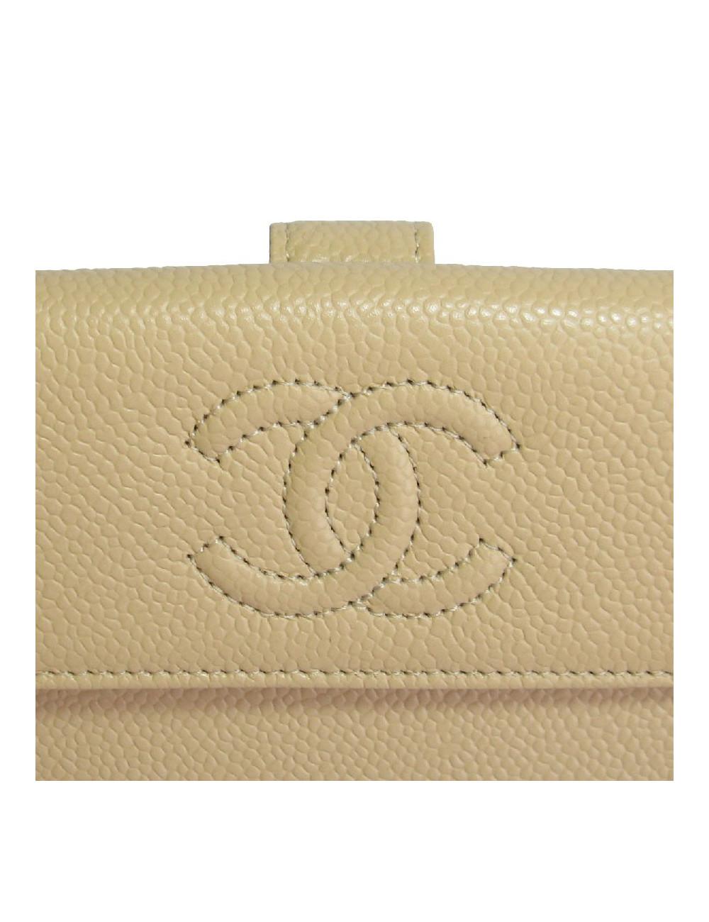 Portefeuille CHANEL en cuir grainé beige