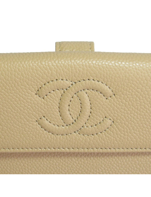 Portefeuille CHANEL cuir grainé beige
