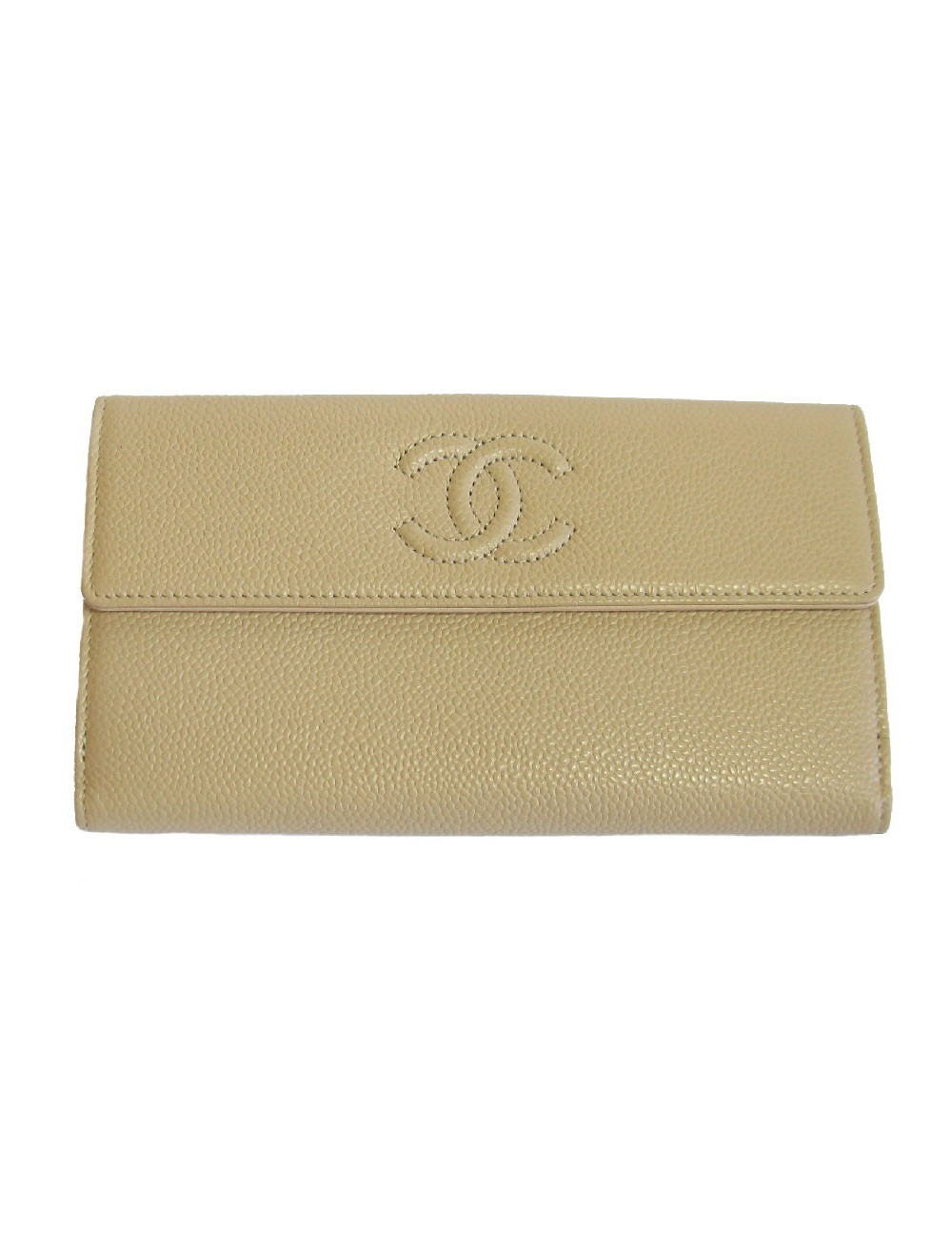 Portefeuille CHANEL en cuir grainé beige