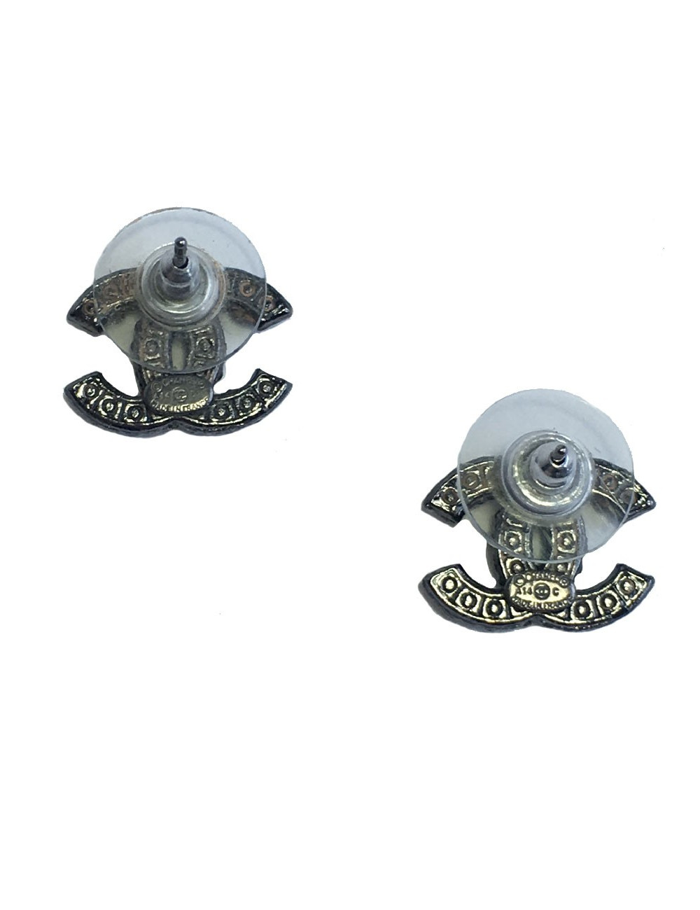 Boucles d'oreille Clous CHANEL ruthénium et perles grises