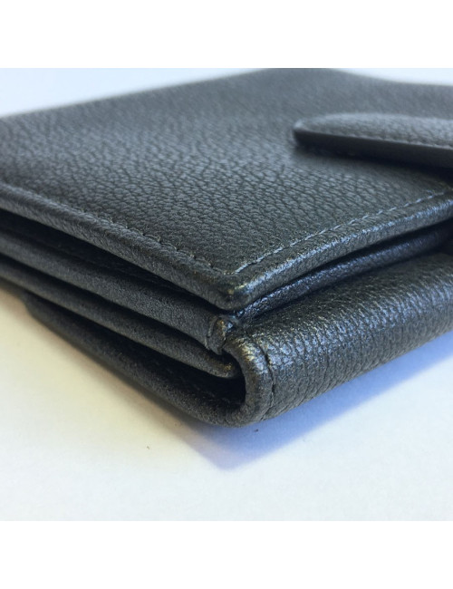 Porte monnaie CHANEL cuir grainé gris