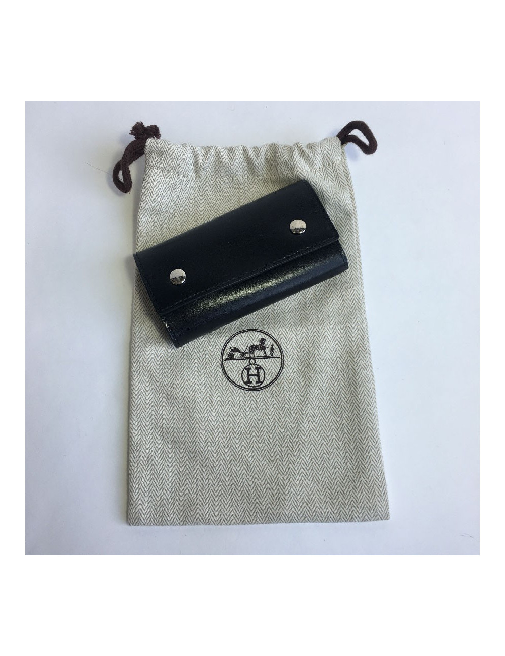 Porte-clefs HERMES en cuir box noir