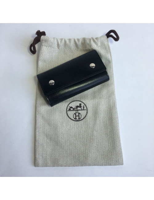 Porte-clefs HERMES en cuir box noir