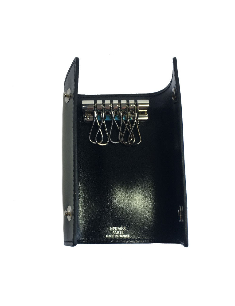 HERMES Key holder in black box leather