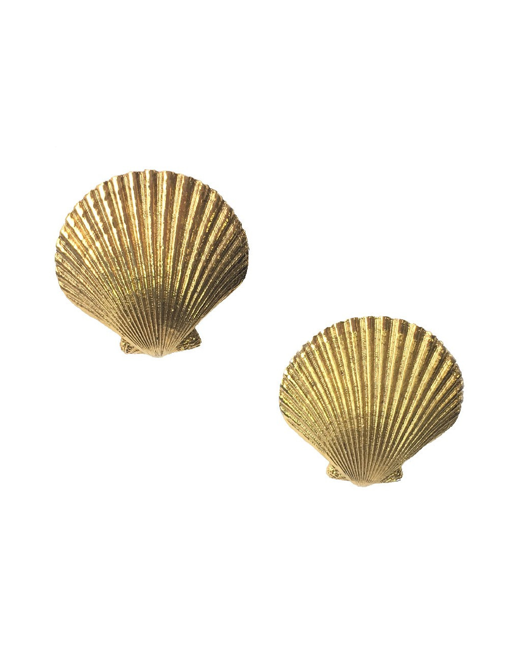 Boucles d'oreille clips YSL YVES SAINT LAURENT coquillage en métal doré