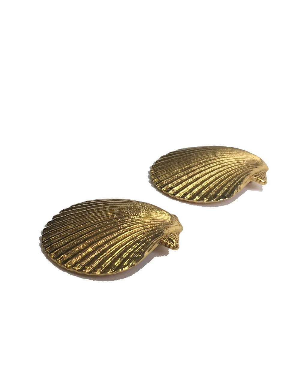 Boucles d'oreille clips YSL YVES SAINT LAURENT coquillage en métal doré