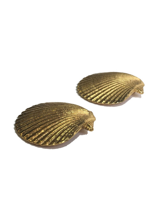 Boucles d'oreille clips YSL YVES SAINT LAURENT coquillage en métal doré