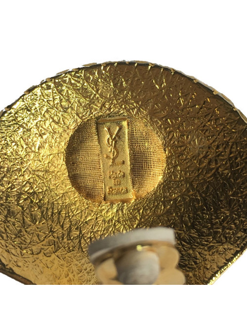 Boucles d'oreille clips YSL YVES SAINT LAURENT coquillage en métal doré